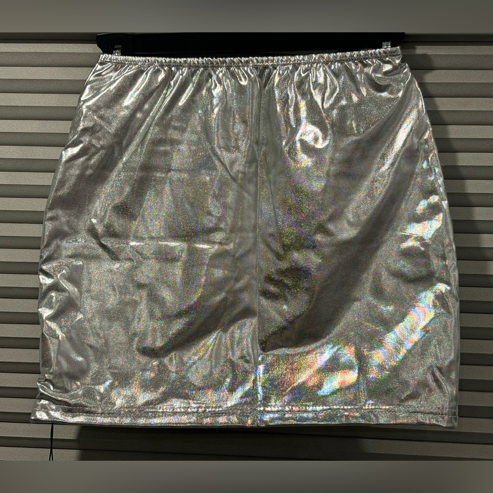 Micas Women Silver Reflective Quilted Mini Skirt‎ XS Halloween Party Rave Dance